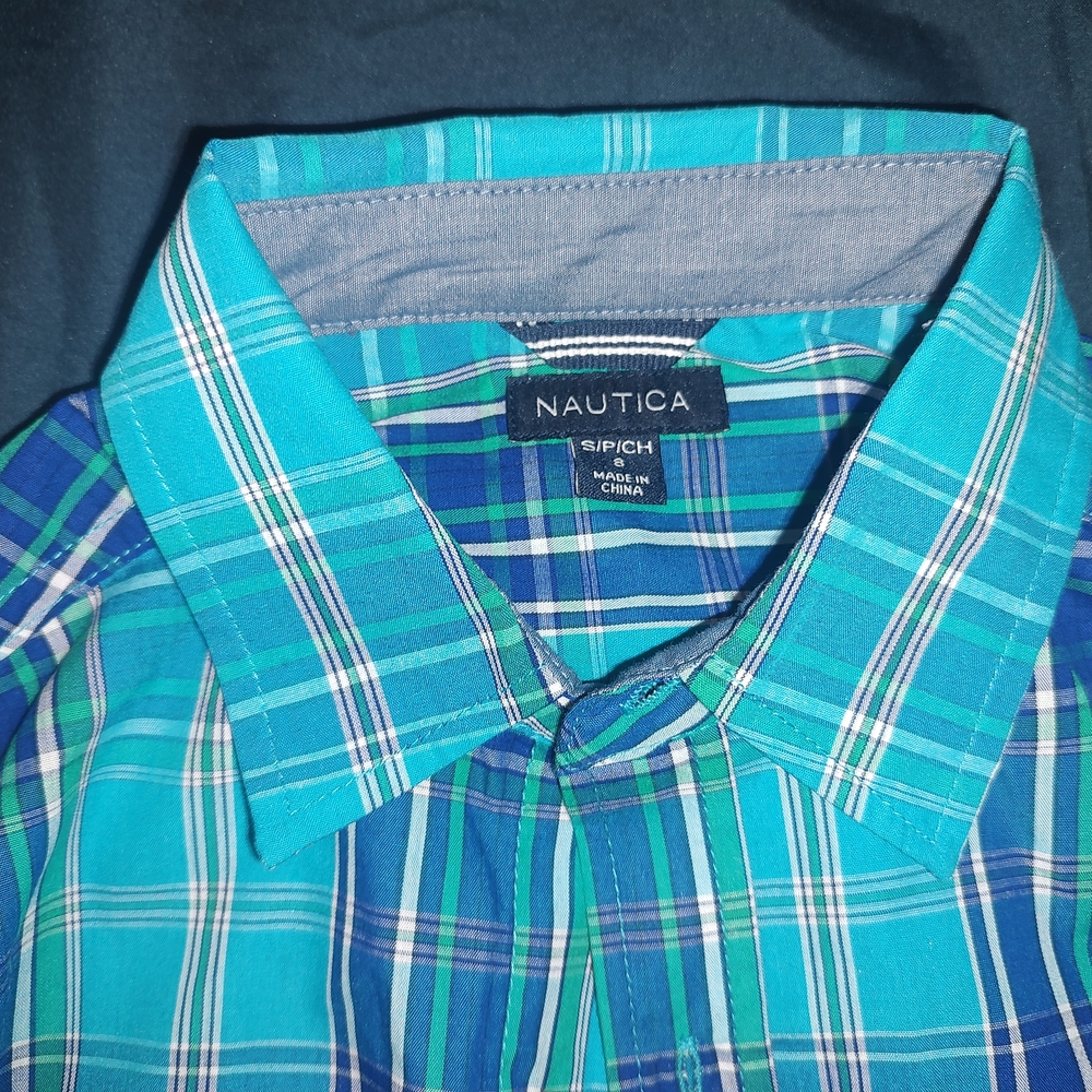 Nautica Kid's Blue Plaid Shirt Small(8)